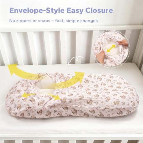 Image of FUNUPUP Muslin Baby Lounger Cover Only, Green, Leaves | 100% Muslin Cotton Soft Breathable Easy On /Off Envelope Closure Machine Washable Easy-Clean Protector Neutral Colors
