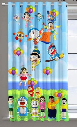 Image of Digital Printed Doremon Cartoon Curtains for Play School /Kids Room /Boys Room Parde, 4x9 feet Long Set of 3 Pc