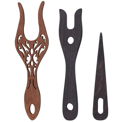 BENECREAT 3 Stück Strickgabel Und Ösen Webnadel Set Aus Holz Lucet Gabel Holz Webwerkzeuge Für Armbänder Halsketten Geflochtene DIY Werkzeuge Buchsbaum & Buche 2Styles