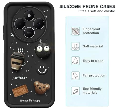 Image of GoldKart Back Case Cover Compatible for Redmi A4 5G | Poco C75 5G | Redmi 14C 5G | Cute Fun Cartoon 3D Ball Coffee Silicone Case | Full Body Protection Back Cover - Black