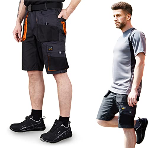 REIS - FORECO-TS BJS - Short de Travail et de Sécurité pour Homme, Short de Jardin, Acier Noir/Orange, Taille M