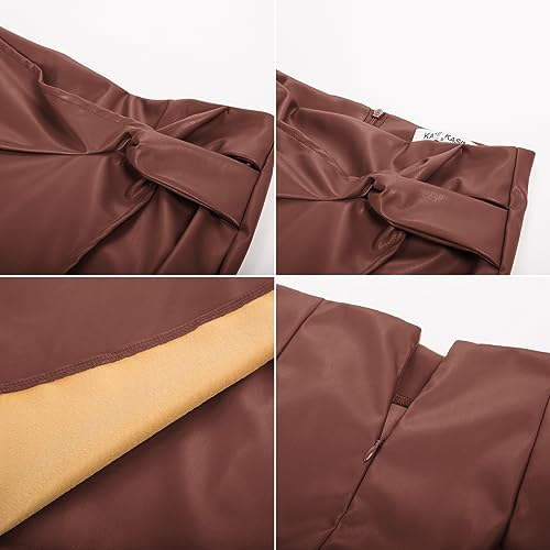 Image of Kate Kasin Women Faux Leather Midi Skirt, High Waist Wrap Bodycon Skirts