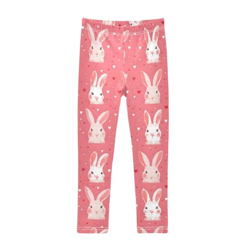 Cute Pink Rabbit Girls Leggings Ultra Soft Compression Yoga Gym Pants for Kids 4-10T