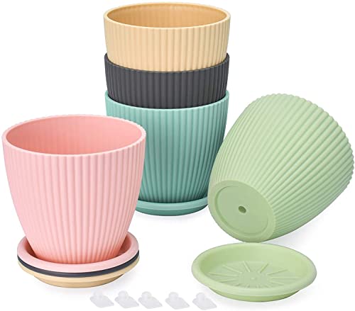 LISHONN Plastic Round Flower Pots for Home Planters, Terrace, Garden Etc | Pack of 05 | Multicolor | Suitable for Home Indoor & Outdoor Gardening Plants