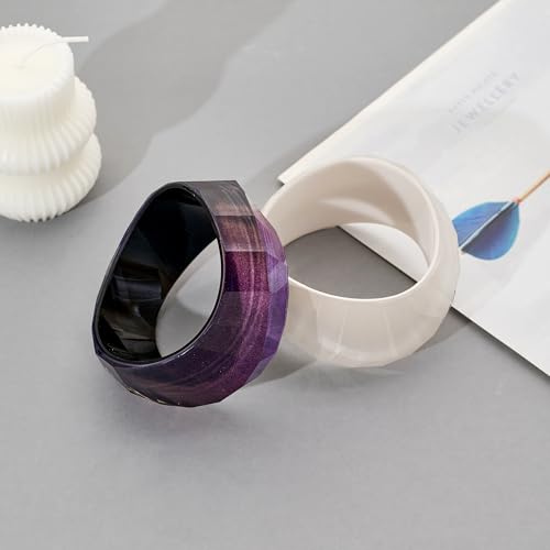 WOWORAMA Colorful Resin Acrylic Bangle Bracelets for Women Geometric Chunky Mottled Acetate Resin Bangles Wide Acrylic Plastic Bracelets Statement Jewelry