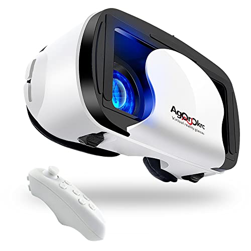 VR Headset with Controller Adjustable 3D VR Glasses Virtual Reality Headset HD Blu-ray Eye Protected Support 5~7 Inch for Phone/Android (WHITE-0813)
