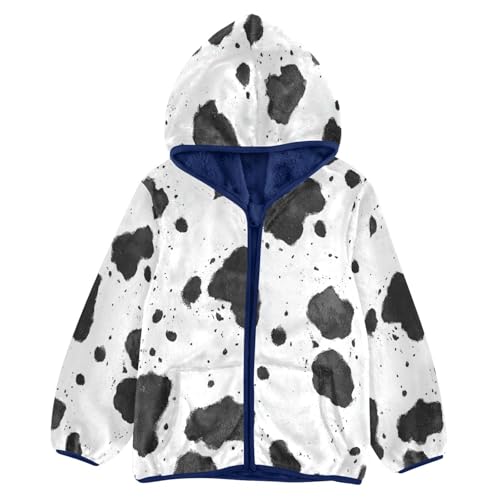 Seamless Animal Pattern Cow Toddler Fleece Jacket Girl Boys Hooded Fleece Jacket Coat Warm Outwear Zip-up 3-10T