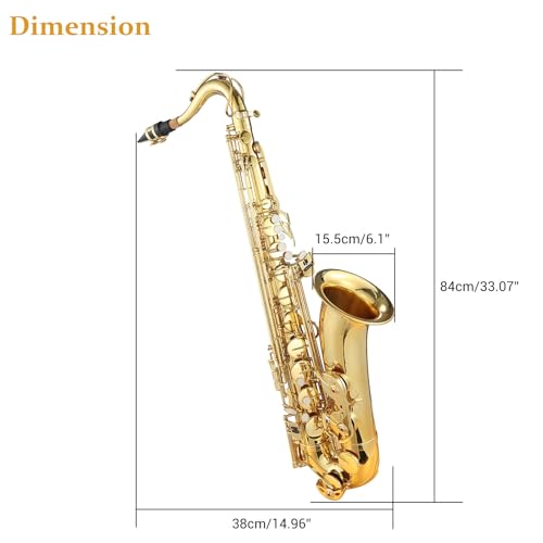 Image of Senfot Bb Tenor Saxophone Beginner Kit - AS 200 Bb Saxophone Includes Mouthpiece, Neck Strap, Reeds, Cleaning Cloth, Carrying Case (Gold)
