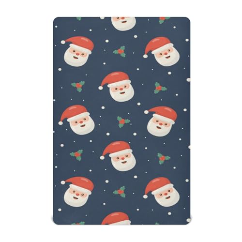 Moudou Christmas Santa Claus Playard Sheet for Boy Girls, Soft Breathable Fitted Toddler Sheet for Standard Playard Bed Mattress, 39 x 27 x 5 Inch