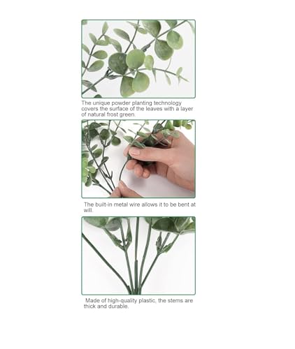 Image of SPHINX Artificial Pine,Cedar,Cypress,Conifer,Eucalyptus Stems /Needles- Faux Greenery Home Decor,Festivals,Trousseau,Gift Packing,Baskets,DIY Crafts & Celebrations- (10, Frosted Eucalyptus, 30 cm)