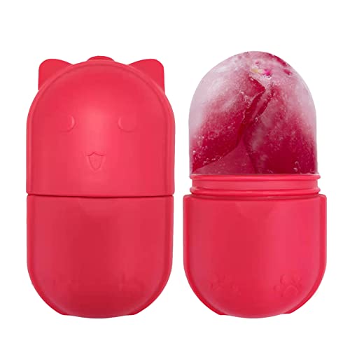 Ice Roller for Face and Eye,2022 Upgrated Cartoon Ice Facial Roller,Facial Beauty Ice Roller Skin Care Tools, Ice Facial Cube, Gua Sha Face Massage, Silicone Ice Mold for Face Beauty (Red)
