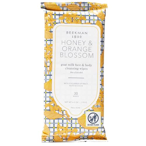 Beekman 1802 Face & Body Wipes, Honey & Orange Blossom - Scented - 30 Count - Cleanses - With Goat Milk, Aloe & Vitamin E - Alcohol Free, Biodegradable - Good for Sensitive Skin - Cruelty Free
