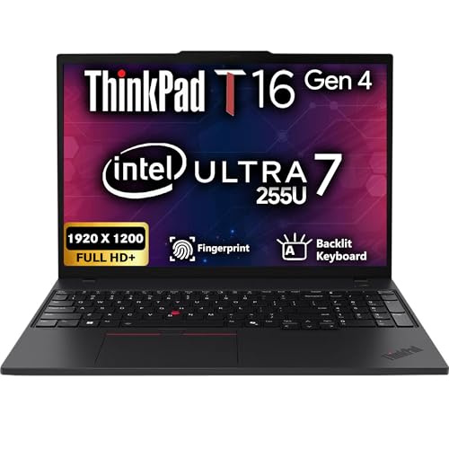 Image of Lenovo ThinkPad T16 Gen 4 Business Laptop, 16 inch WUXGA IPS Display, Intel Core Ultra 7 255U (Beats i7-1355U), 16GB DDR5 RAM, 512GB SSD, WiFi 6E, Backlit KB, Fingerprint Reader, Windows 11 Pro - Black
