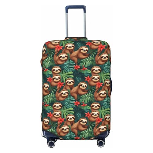 Sloth in Red Tropical Jungle Print Washable Suitcase Cover Personalized Luggage Protector Travel Elastic Anti Scratch