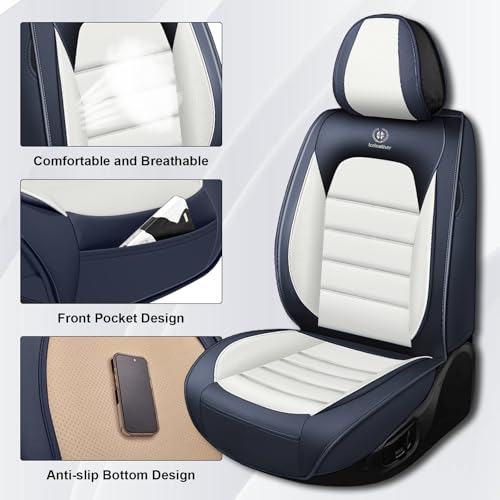 Image of Car Seat Covers for Chevy Chevrolet Trax 2024-2025, Nappa Leather Front Seat Cover Full Coverage Seat Protectors Waterproof Cushion (Blue White,2 Seats Standard)