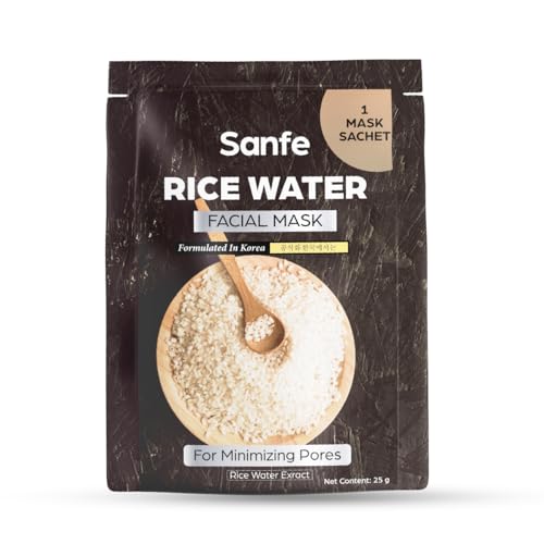 Image of Sanfe Rice Water Facial Mask, Korean Sheet Mask with Rice Water Extract, Minimizes Pores, Refines Skin Texture, Brightening and Hydrating, 25g, 1 Count