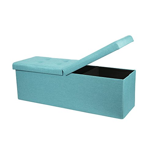 Otto & Ben Folding Toy Box Chest Upholstered Tufted Ottomans, Mint Blue