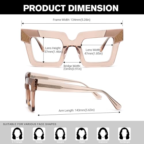 Image of Zeelool Sqaure Glasses Frame for Women, Acetate Stylish Eyeglasses Frame with Non-prescription Clear Lenses ZJGA675299