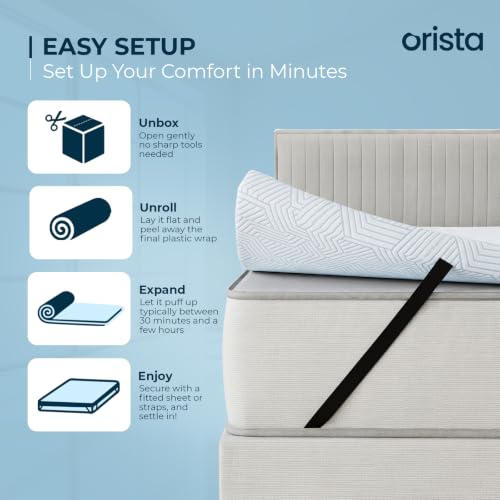 Image of Orista CoolTech Mattress Topper - Self-Cooling Fabric Technology, Up to 4C Cooler Than Regular Fabric | Plush Comfort & Pressure Relief | Breathable Airflow Design | Secure Fit Elastic Straps