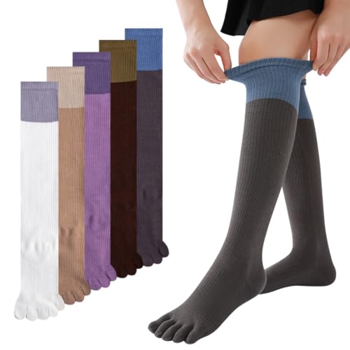 Chaussettes hautes montantes femme à 5 doigts, maintien musculaire et orteils séparés en coton