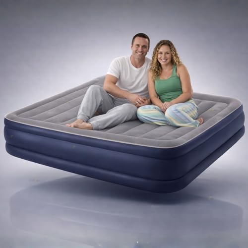 Image of Toy Imagine Inflatable Queen Air Bed with Electric Pump 6.66ft L x 5ft B Comfortable Raised Air Mattress for Guests, Indoor Use, Travel & Camping | Soft Flocked Surface