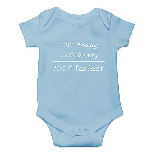 Crazy Bros Tees 50% Mommy, 50% Daddy, 100% Baby Bodysuit Funny Cute Boy Girl Infant Outfit Adorable Romper (Newborn, Light Blue)