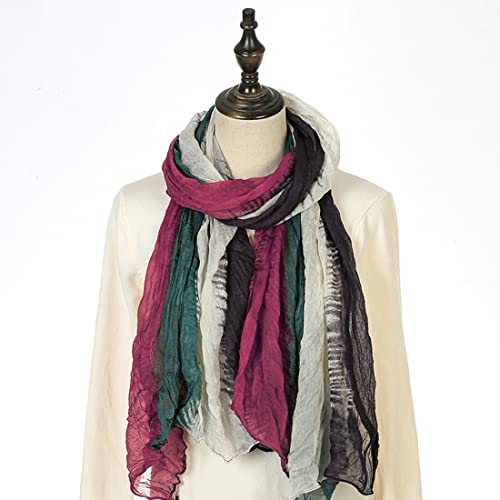 Belsen Tie Dye Color Block Pleated Lightweight Soft Vintage Scarf2