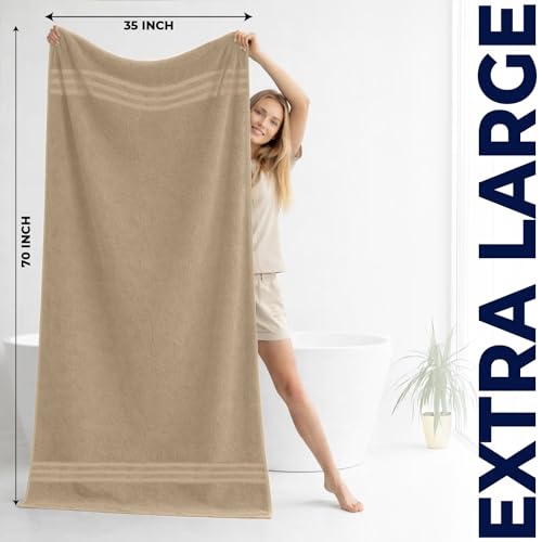 Image of DAN River 2 Pack Bath Sheets Extra Large 35x70, Large Bath Towels for Adults, XL Oversized Heavy Duty Towel Set, 600 GSM 100% Ring Spun Cotton, Soft Quick Dry, Tan