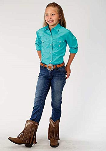 Roper Child's Girls Small Turquoise Blue Long Sleeve Show Shirt