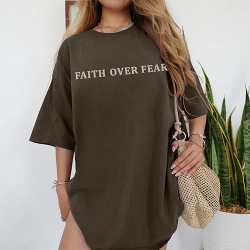 Oversized Tshirts for Women Christian Shirts Faith Over Fear Shirt Short Sleeve Jesus Tees Loose Casual Religious Tops3