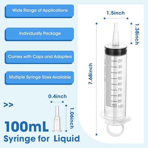 Image of 100mL Plastic Syringe for Liquid - 3 Pack Large Syringes with Adapter for Scientific Labs, Feeding, Oil Filling, Individually Wrapped