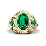 Verehren 4 Carat Mens Emerald Ring 10K 14K 18K Real Gold Luxury Oval Cut Emerald Ring for Mens Engagement Anniversary Wedding Rings for Husband Dad Boyfriend Father’s Day,3ct Center Stone