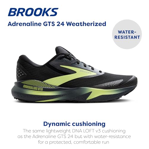Brooks Men’s Adrenaline GTS 24 Weatherized Supportive Running Shoe - Black/Ebony/New Yellow - 10.5 Medium