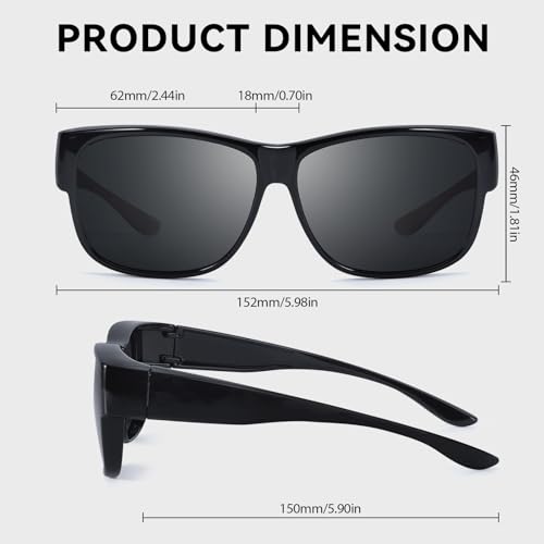 Image of SIPHEW Polarized Fit Over Sunglasses for Men, Lightweight Sun Glasses Wear Over Glasses with UV400 Protection, Large, A1 Black Frame, Grey Lens