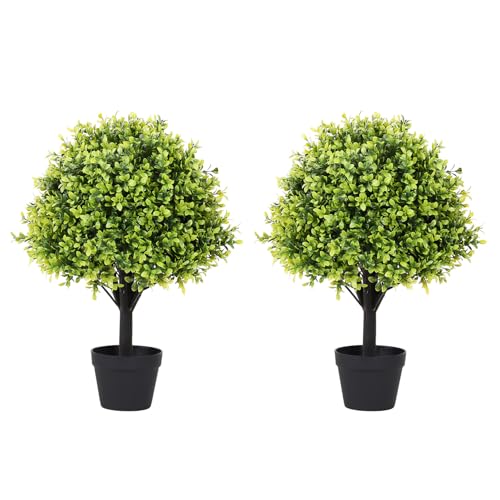 27" T Boxwood Topiary Trees Artificial Outdoor Set of 2 Pack, Fake Bushes UV Resistant Faux Shrubs for Front Porch Home Indoor Garden Patio Planter Decor 27 inch