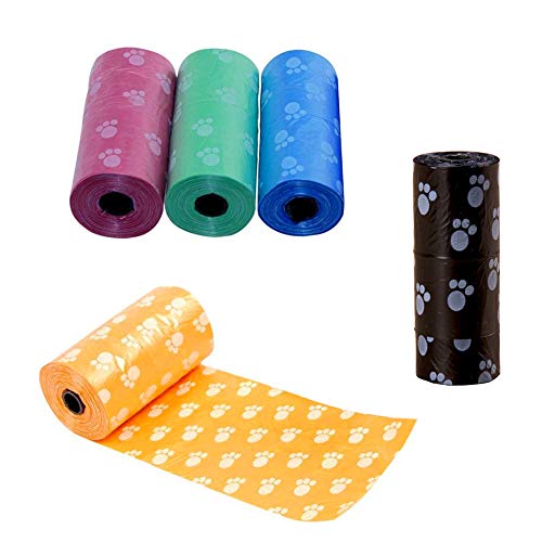 Hilai 5 Rouleaux biodégradables Chien Caca Sac de Recharge Rouleaux Fuite-Proof Pet déchets Sacs Environnement-Friendly Cat litière Sac Couleur aléatoire