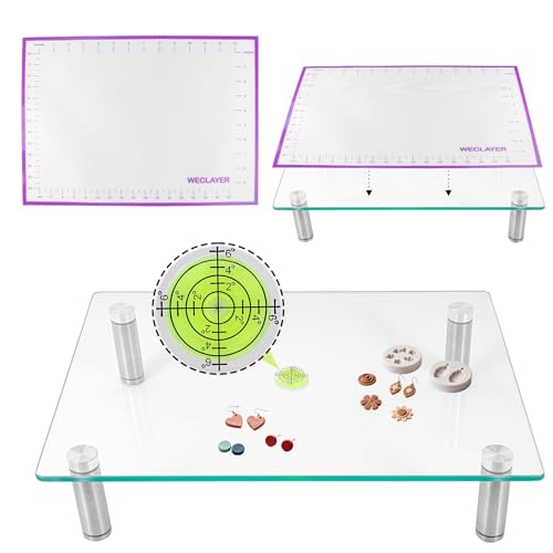 Polymer Clay Leveling Table and Resin Leveling Table 16x 12 Glass Clay Table with Measurable Silicone Mat Scratch Resistant Heat Resistant Polymer Clay Tools for Jewelry Making Arts Resin Molds
