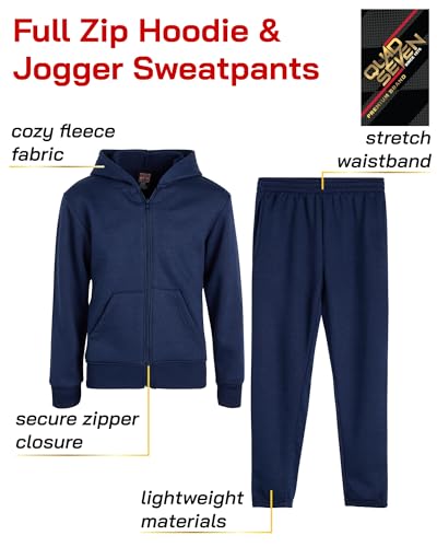 Quad Seven Boys Sweatsuit Set - 2 Piece Solid Fleece Boys Zip up Hoodie and Athletic Jogger Sweatpants (Sizes: 5-18)2