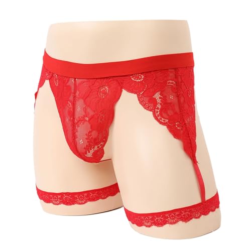 Mens Sissy Thongs Underwear Sexy Lace Panties Boxer Briefs Sheer Pouch Garter Crossdress Underwear Lingerie for Men2