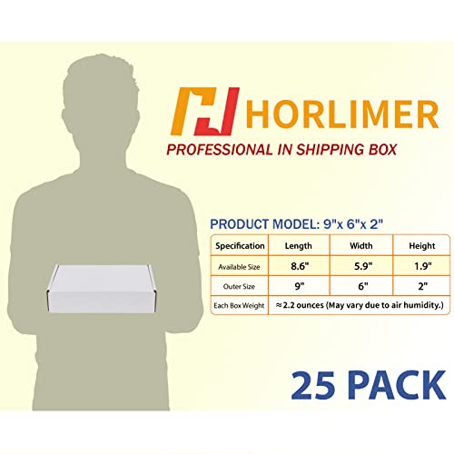 Horlimer 9X6X2 Inches Shipping Boxes Set Of 25, White Corrugated Cardboard Box Literature Mailer #TOP1