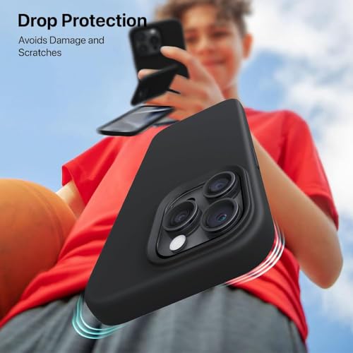 Image of eller sante Silicone Back Cover Case for iPhone 15 Pro Shockproof Scratch Resistant Slim Fit Protective Design Military-Grade Protection Support Mag-Safe Wireless Magnetic Charging- Black