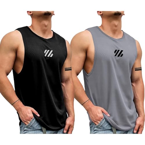 Image of Jump Cuts Mens Printed Sleeveless Polyester Slim Fit Gym Fit Vest Pack of 2 for Men