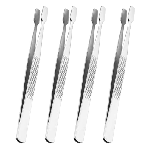 VILLCASE 4pcs Stainless Tweezers for Stamp Collecting Crafting Beading Non Serrated Durable Lab Tweezers for Delicate Handling Compact Portable Design