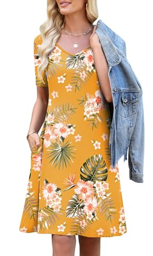 Image of WEACZZY Summer Dresses for Women 2026 V-Neck Casual T Shirt Dress Loose Short Sleeve Flowy Dresses with Pockets