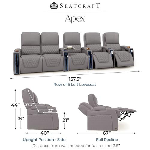 Image of Seatcraft Apex Home Theater Seating Gray Row of 5 Left Loveseat