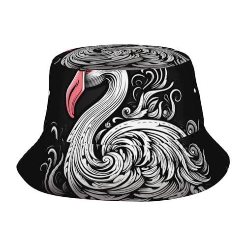 Sombrero de pescador abstracto de flamenco, reversible, unisex, para adultos, de longitud completa, 5 paneles, color negro
