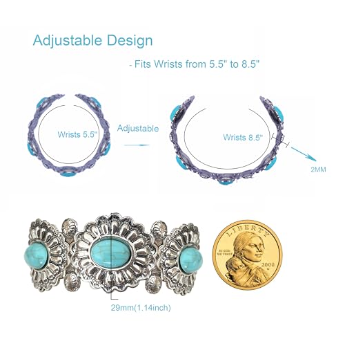 Turquoise Cuff Bracelet,South Western Cowgirl Bangle Bracelets Bohemian Gift for Women3
