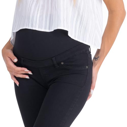 MAMAJEANS Milano - Umstandsmode Jeans Damen Skinny Fit Jeggings, Mit Band Für die gesamte Schwangerschaft (3XL - 46, Schwarz)