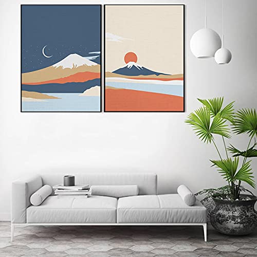 Toile murale abstraite haut de gamme graphisme soleil lune épuré 60x90cm