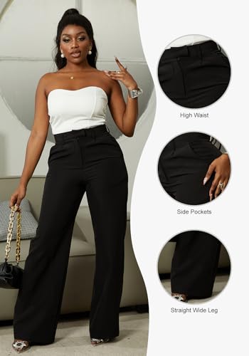 LKOUS Casual Wide Leg Dress Pants Women,High Waisted Work Pant Straight Leg Trousers with Pockets3